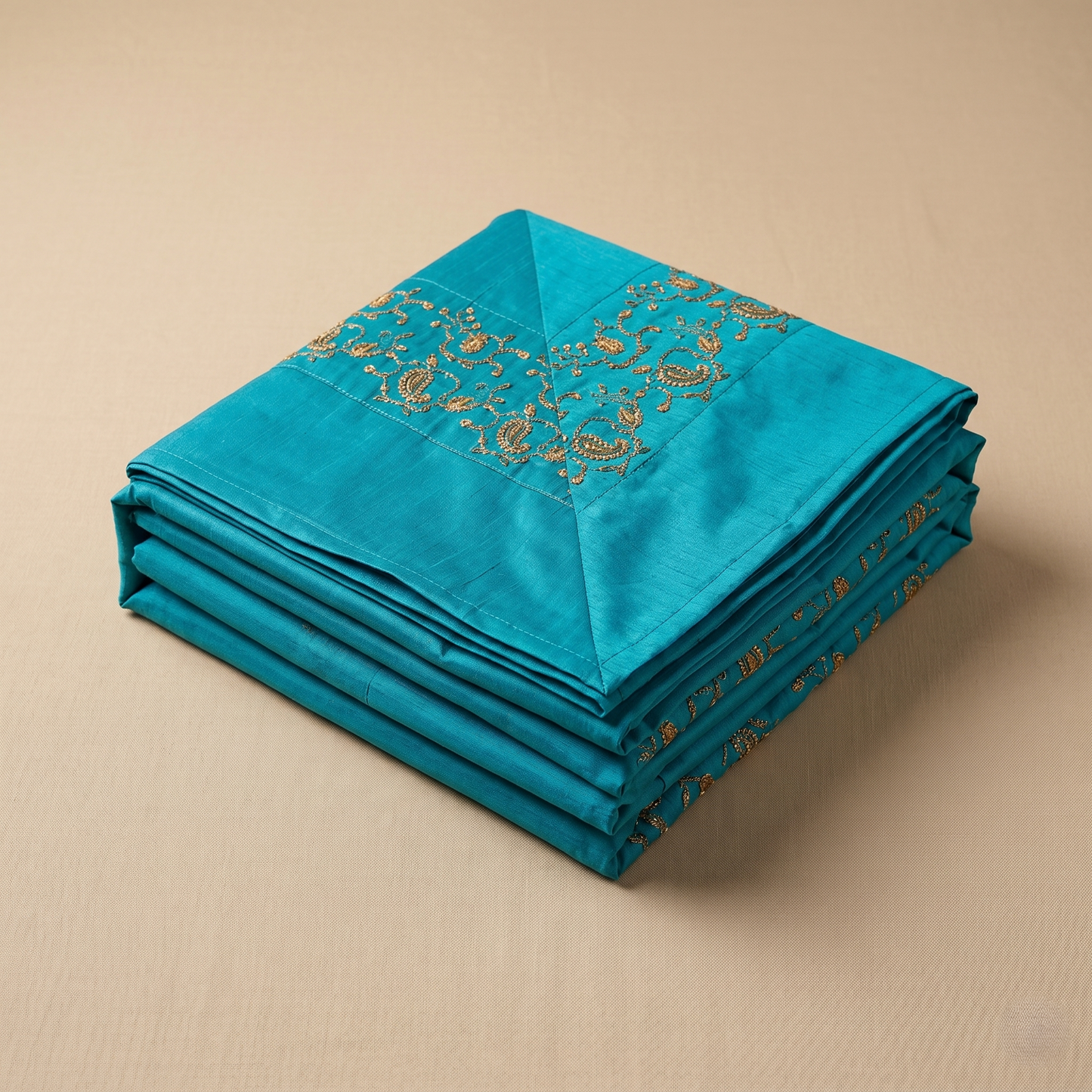 Royal Teal Silk Gold Embroidered Bedcover