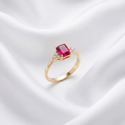 Emerald Cut Ruby Gold Cocktail Ring