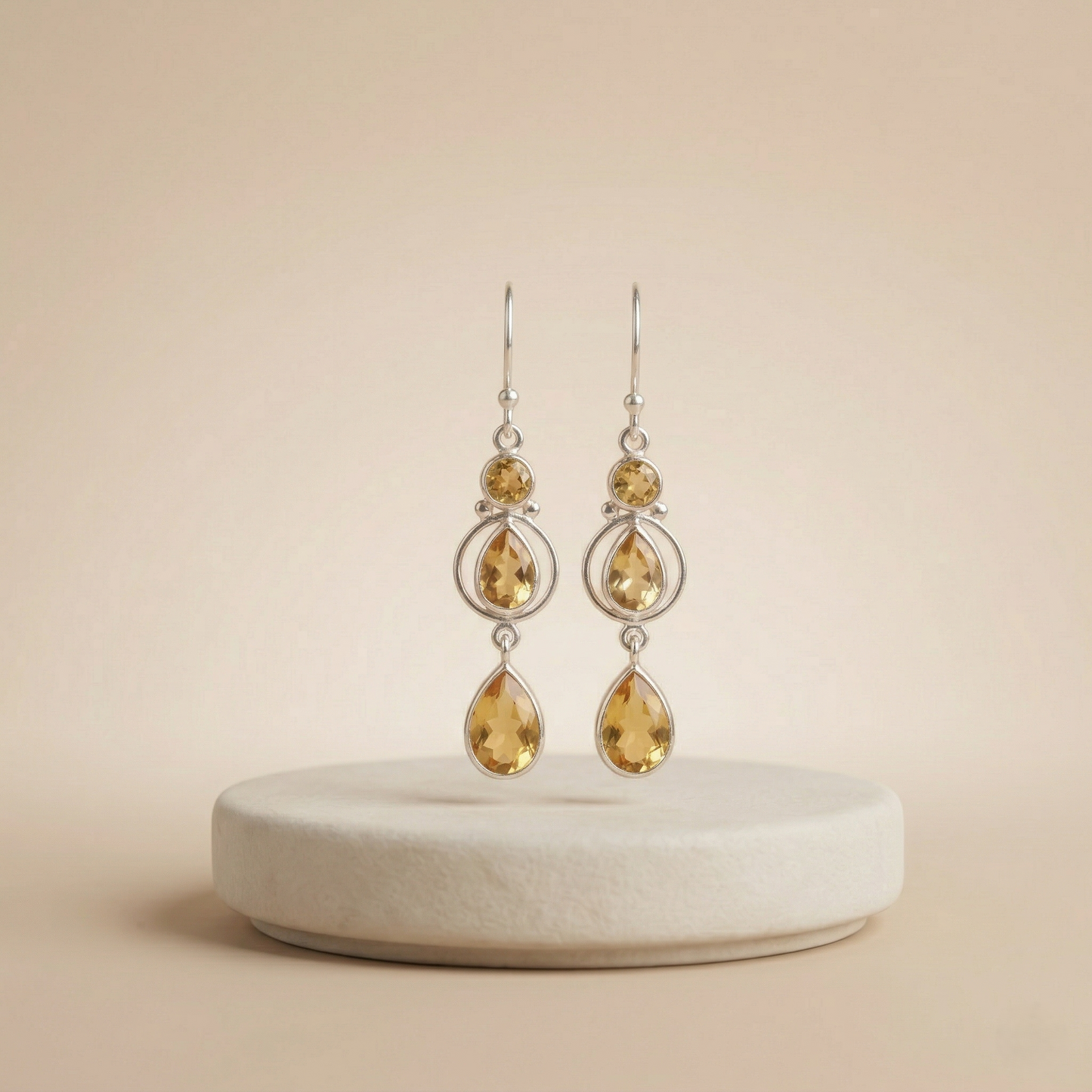 Gilded Citrine Silver Drop Earrings