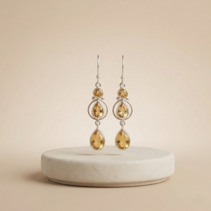 Gilded Citrine Silver Drop Earrings