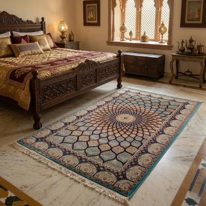 Turquoise Mandala Silk-Touch Persian Rug