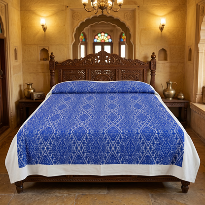 Indigo Geometric Simplicity Artisan Khadi Bedcover