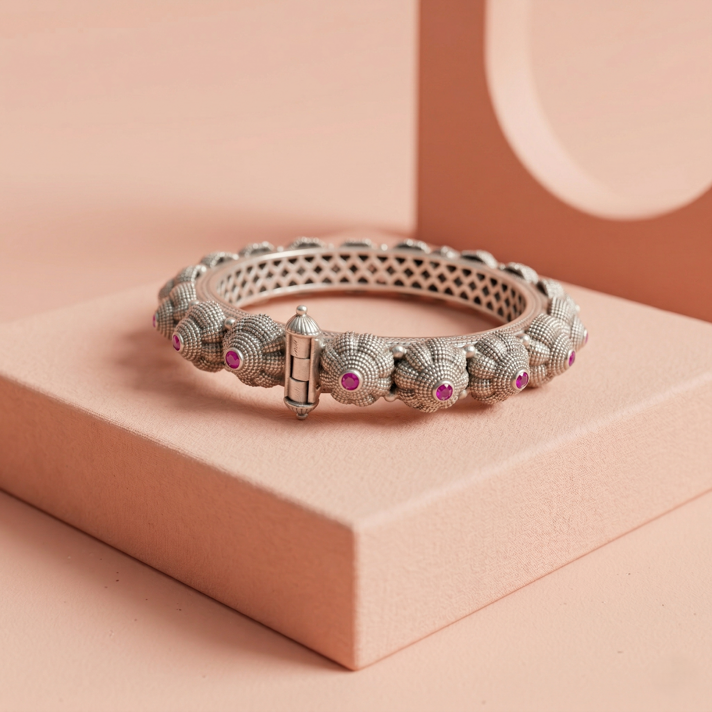 Antique Floral 92.5 Silver Ruby Kada