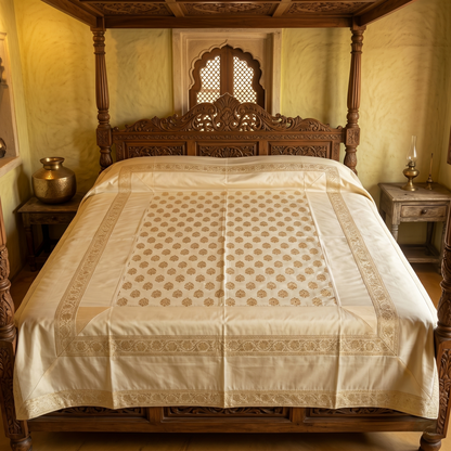 Ivory Silk Bedcover with Gold Embroidery