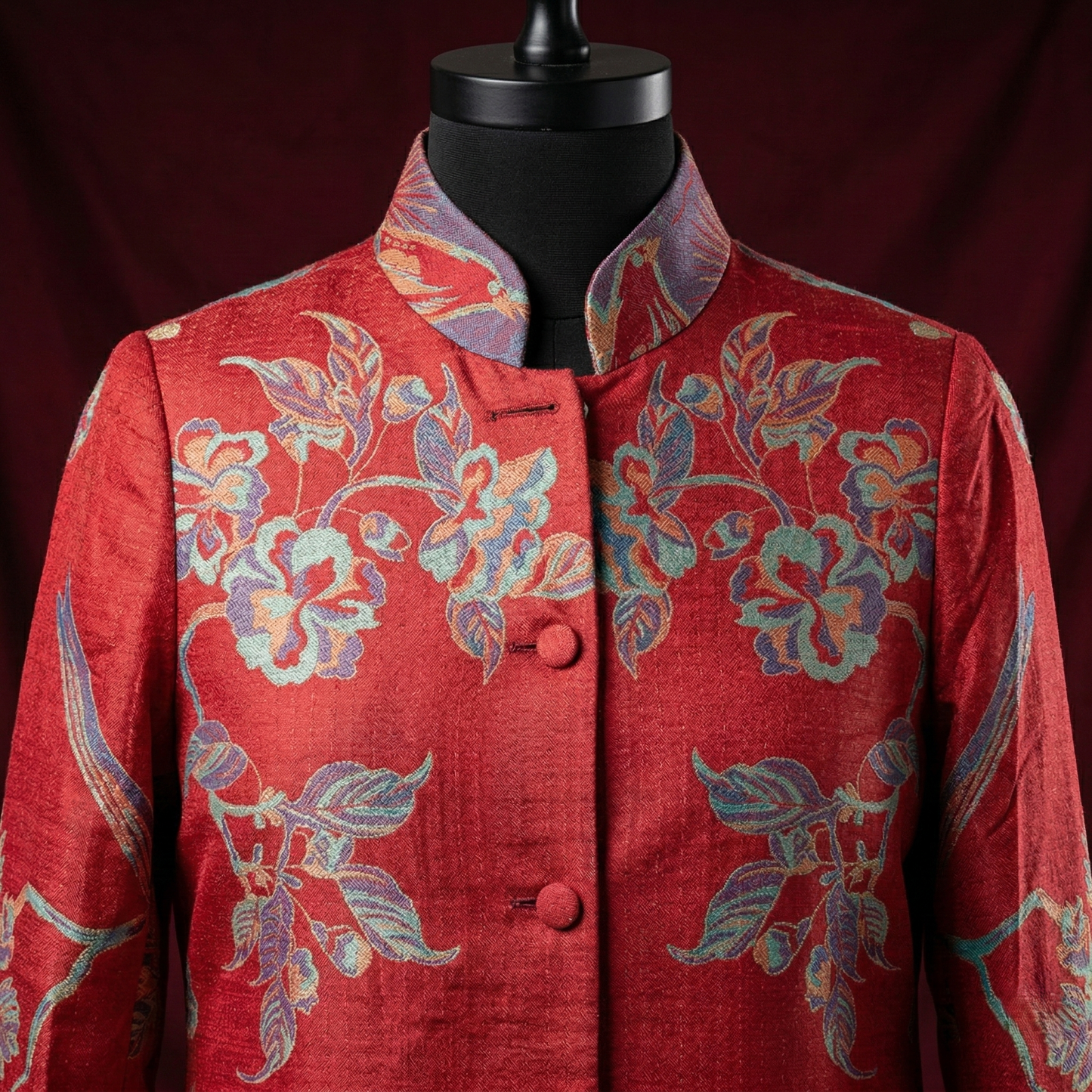 Imperial Crimson Bird Brocade Tunic