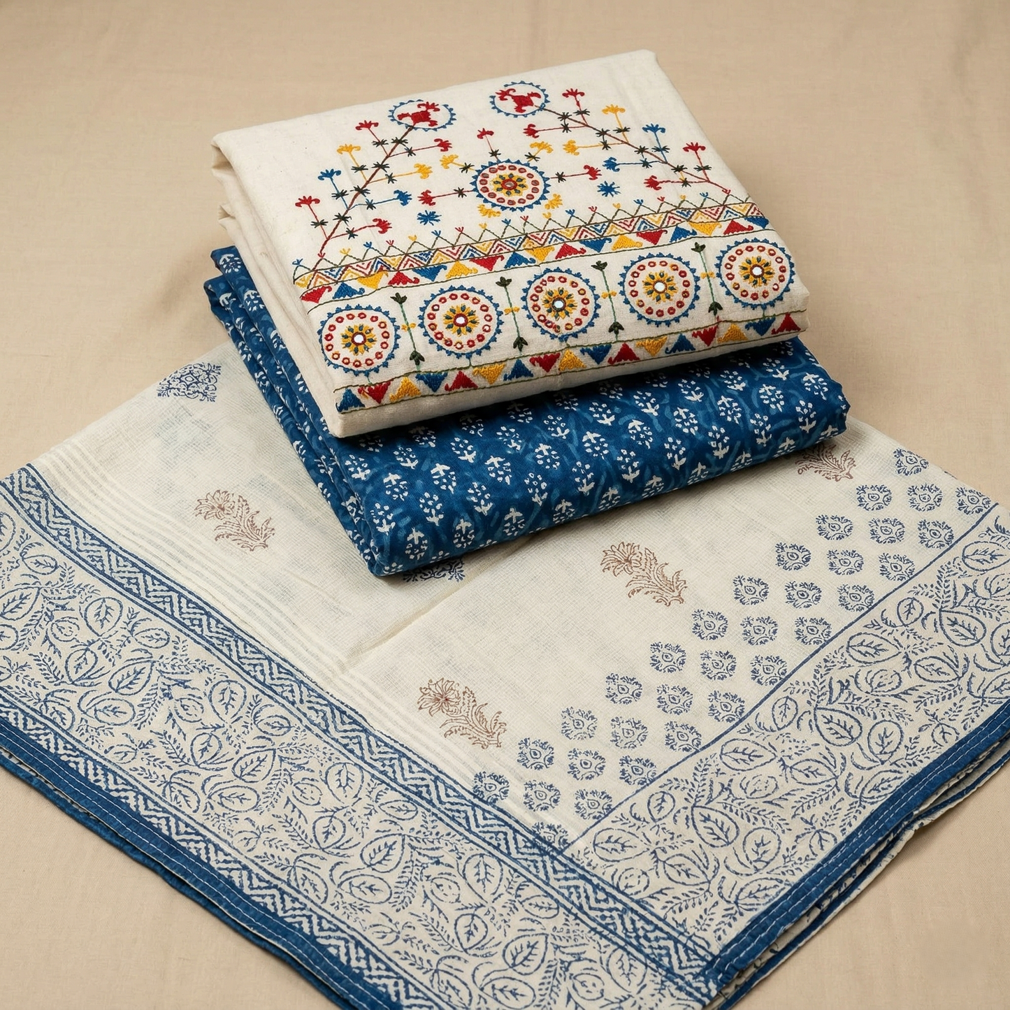 Elegant Indigo Floral Unstitched Suit Set