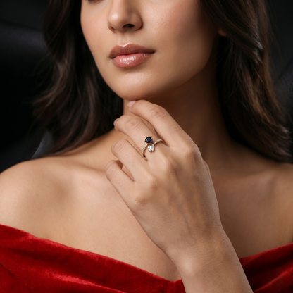 Elegant Sapphire Floral Gold Cocktail Ring