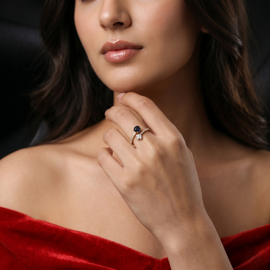 Elegant Sapphire Floral Gold Cocktail Ring