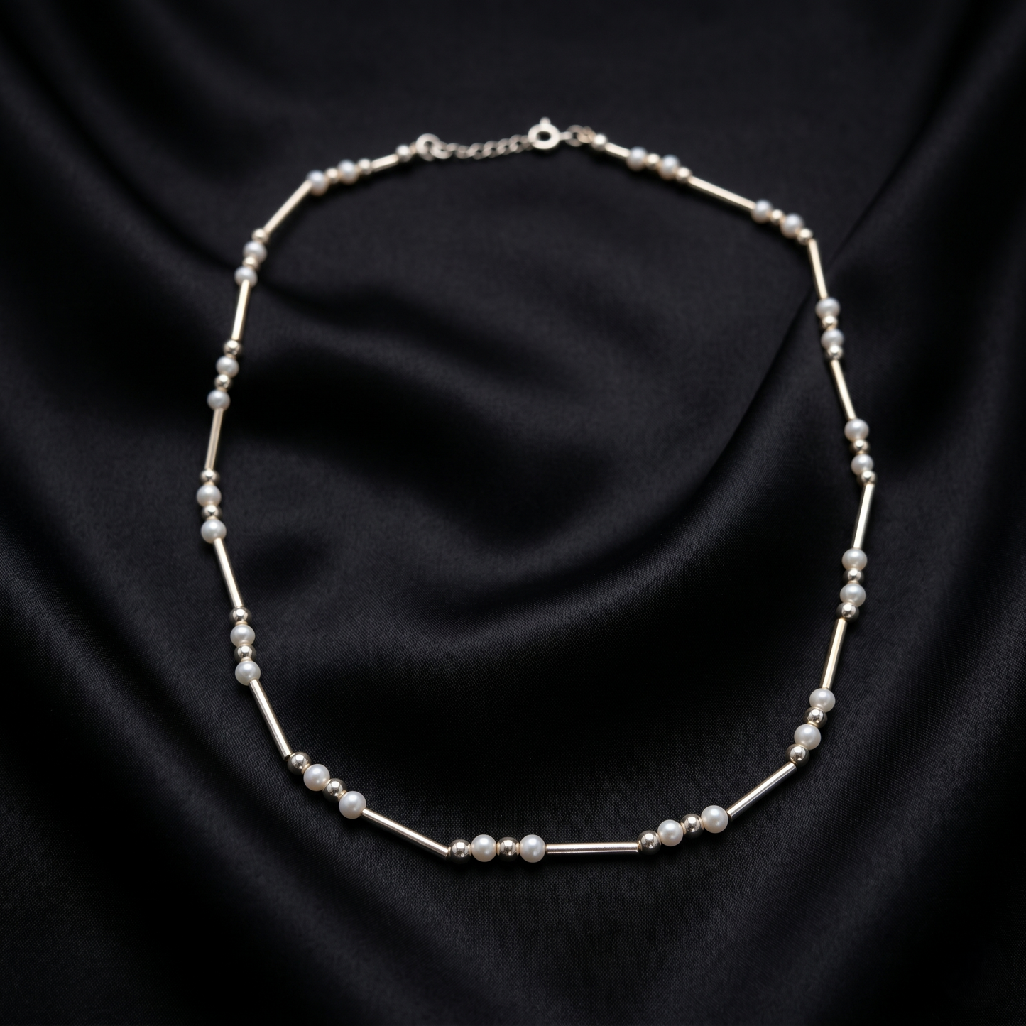 Elegant Silver Bar and Pearl Necklace