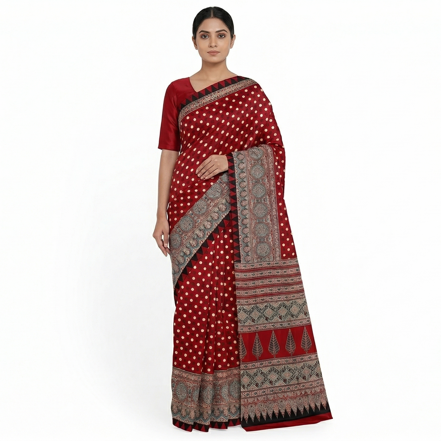 Crimson Timeless Hand Printed Heritage Saree