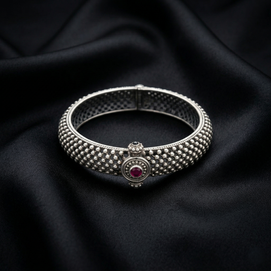 Antique Ruby-Studded 92.5 Sterling Silver Kada