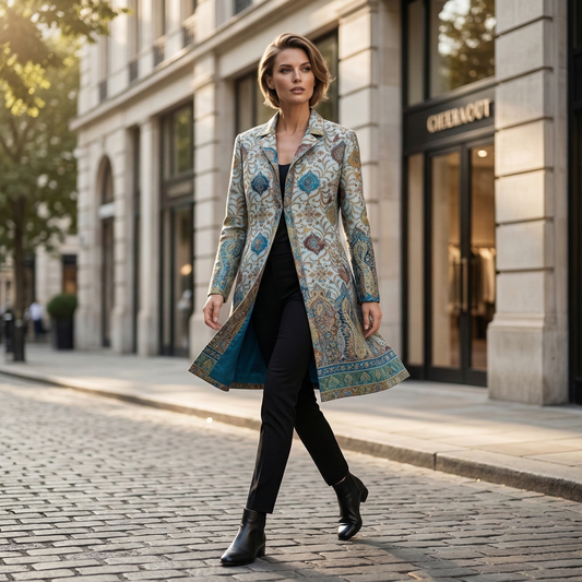 Intricate Paisley Patterned Mid-Length Coat