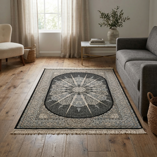 Majestic Midnight Medallion Hand Woven Area Rug