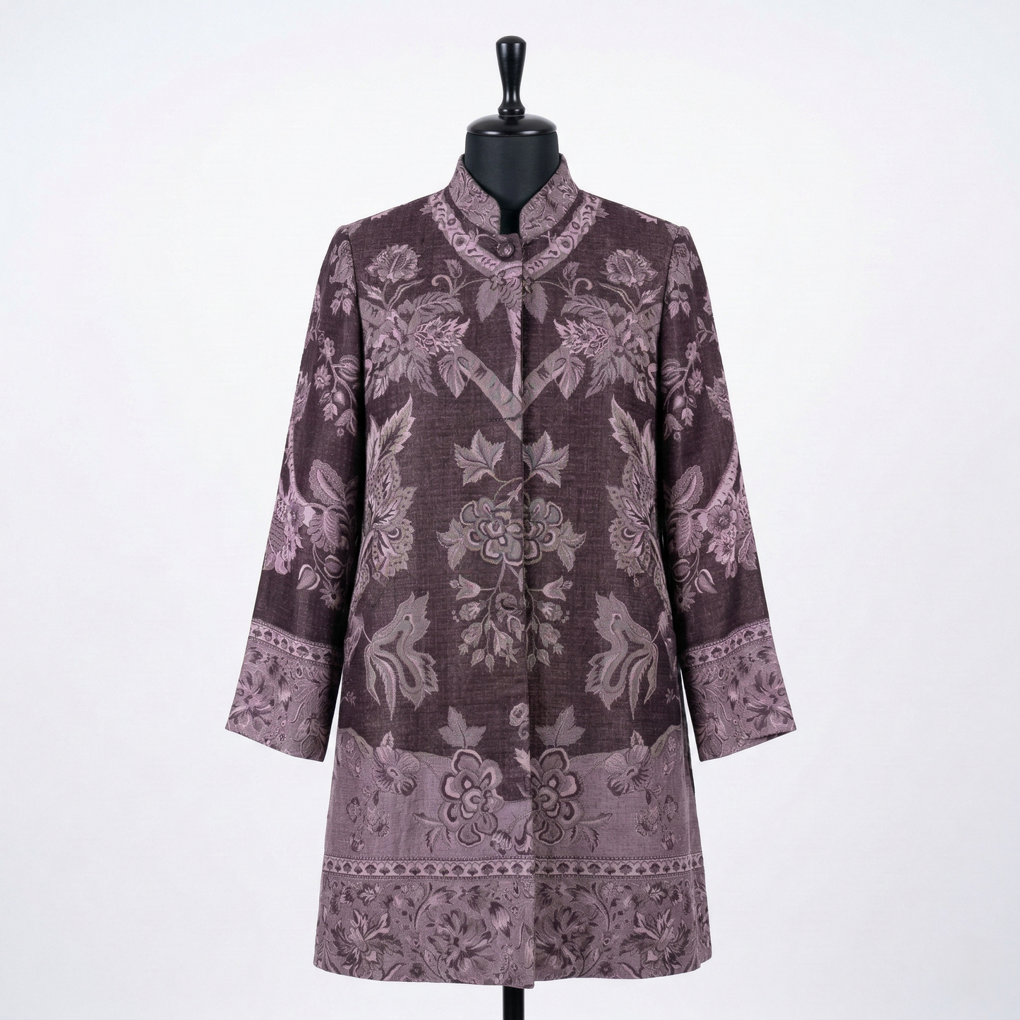 Regal Plum Floral Brocade Nehru Long Coat
