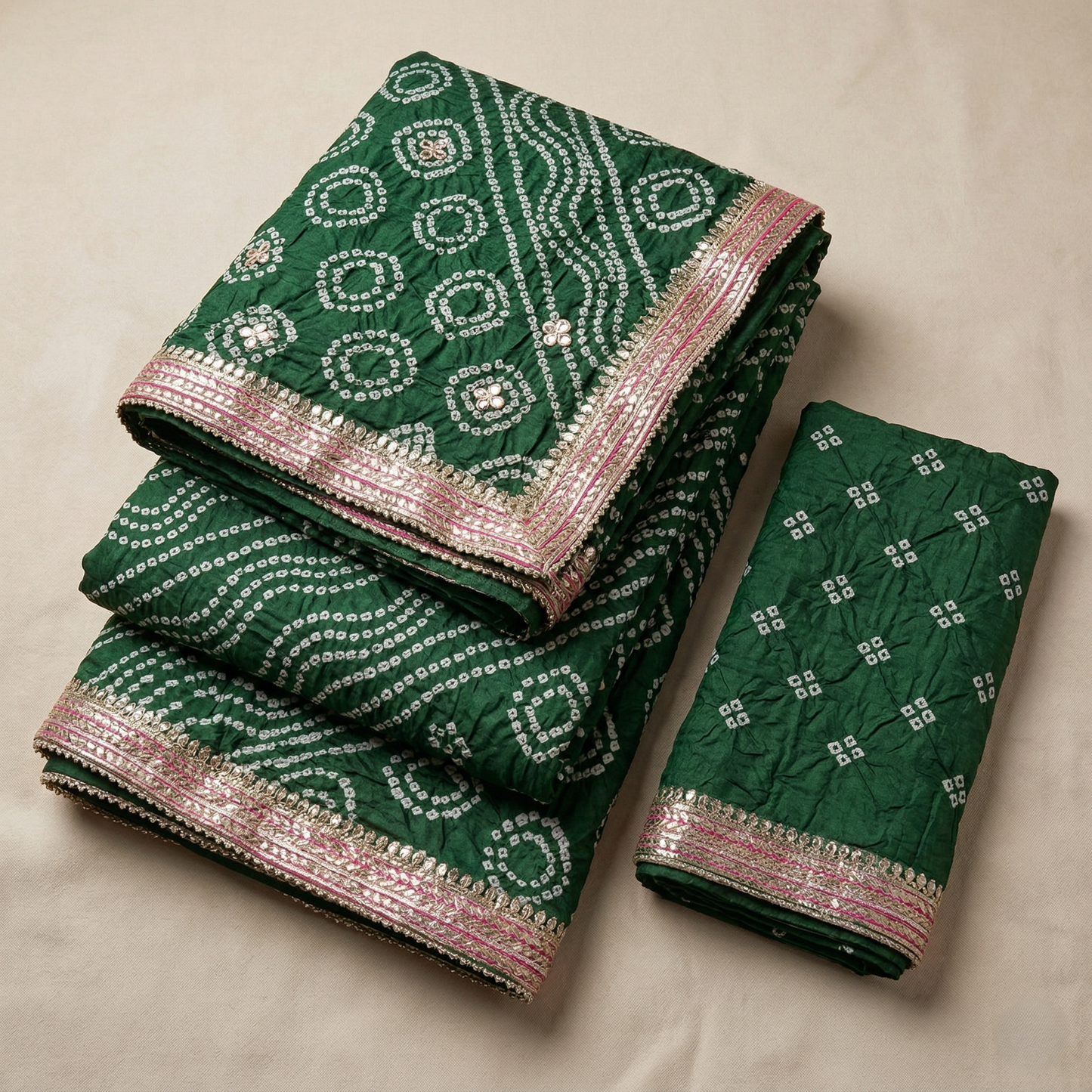 Emerald Bandhani Saree with Gota Border