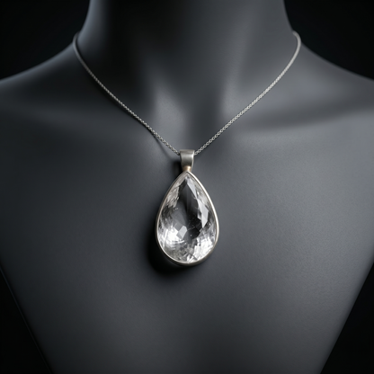Handcrafted Pear-Cut Crystal Silver Pendant