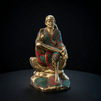 Antique Brass Sai Baba Stone Statue