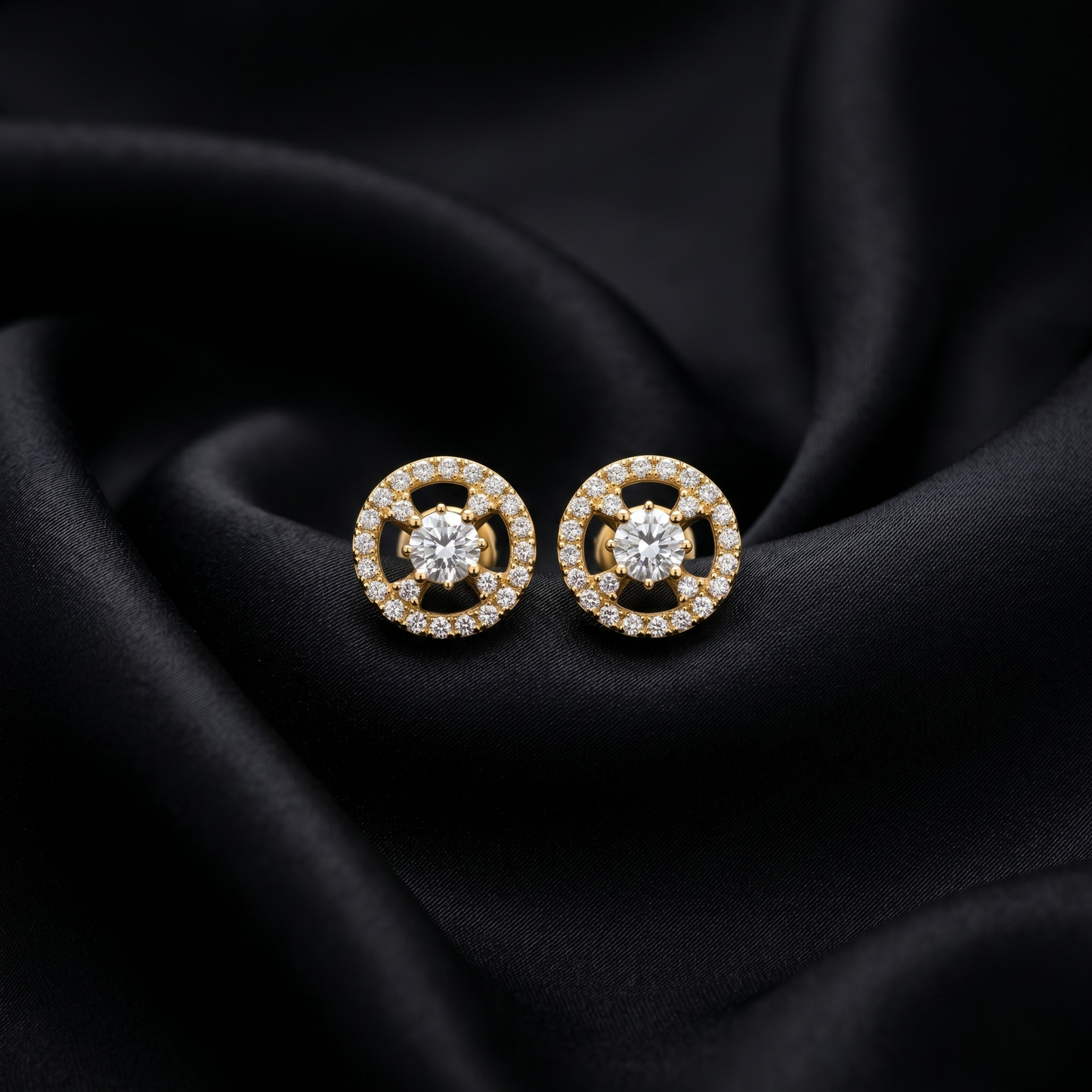 Ornate Circular Halo Silver Stud Earrings