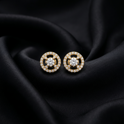 Ornate Circular Halo Silver Stud Earrings