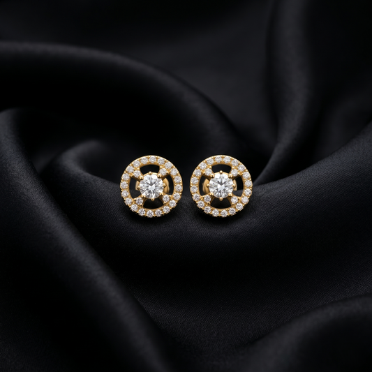 Ornate Circular Halo Silver Stud Earrings