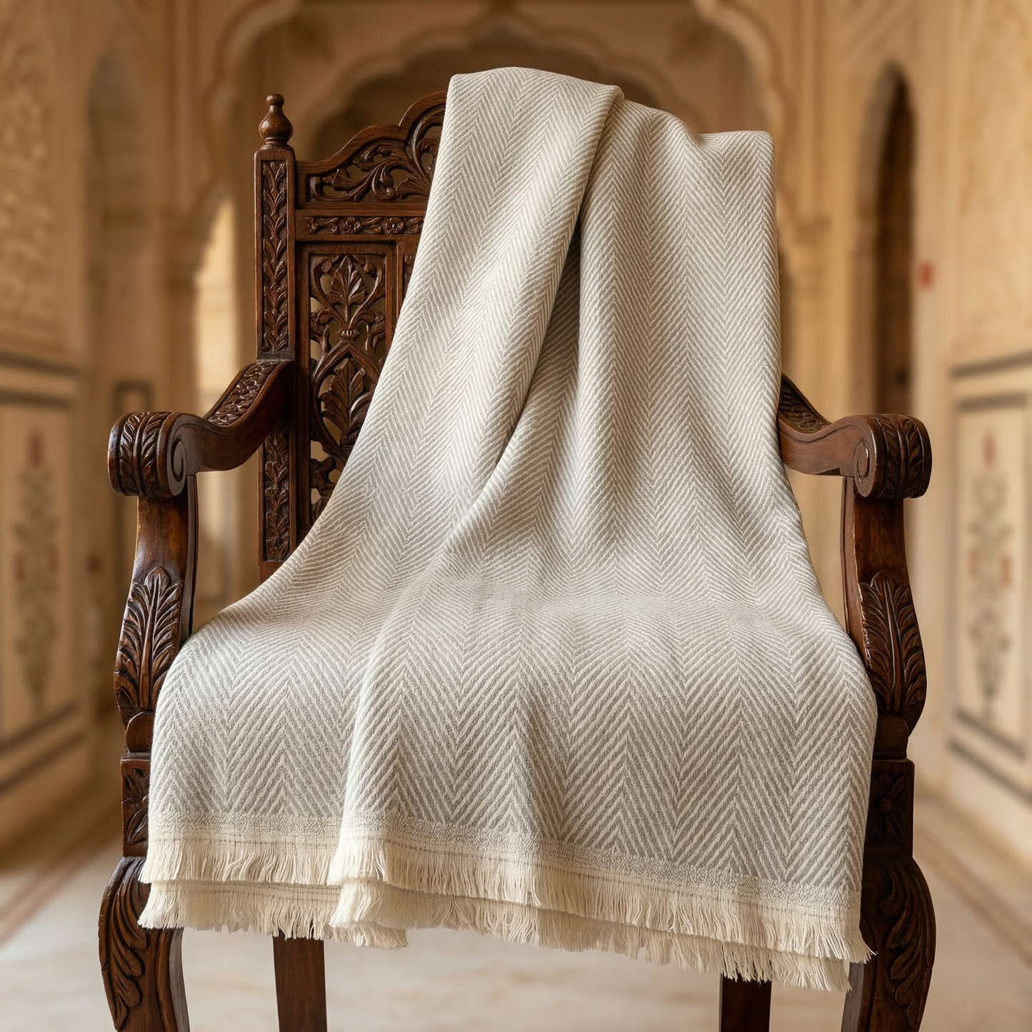 Elegant Sage Herringbone Hand Woven Blanket