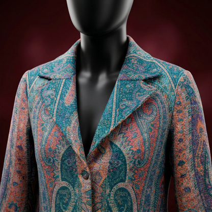 Teal Paisley Tapestry Long Coat