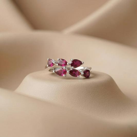 Pear Cut Ruby Silver Bypass Ring