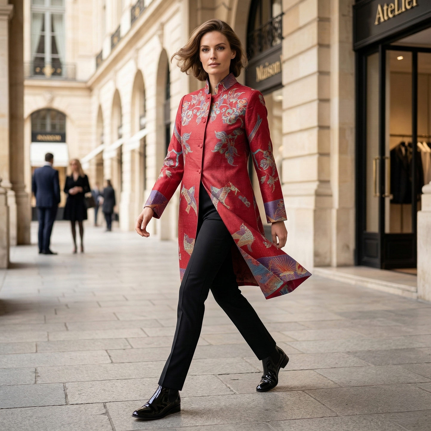 Imperial Crimson Bird Brocade Tunic