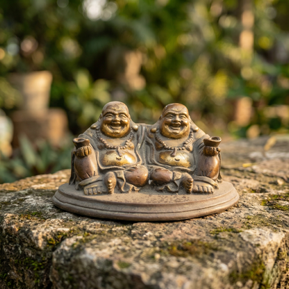 Handcrafted Brass Double Laughing Buddha Statue