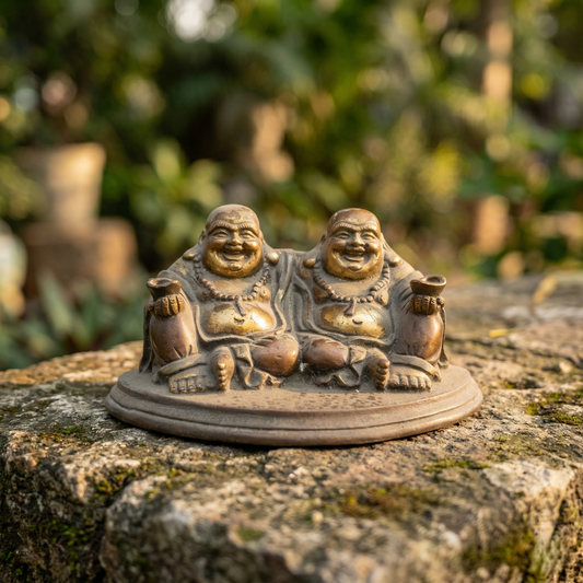 Handcrafted Brass Double Laughing Buddha Statue
