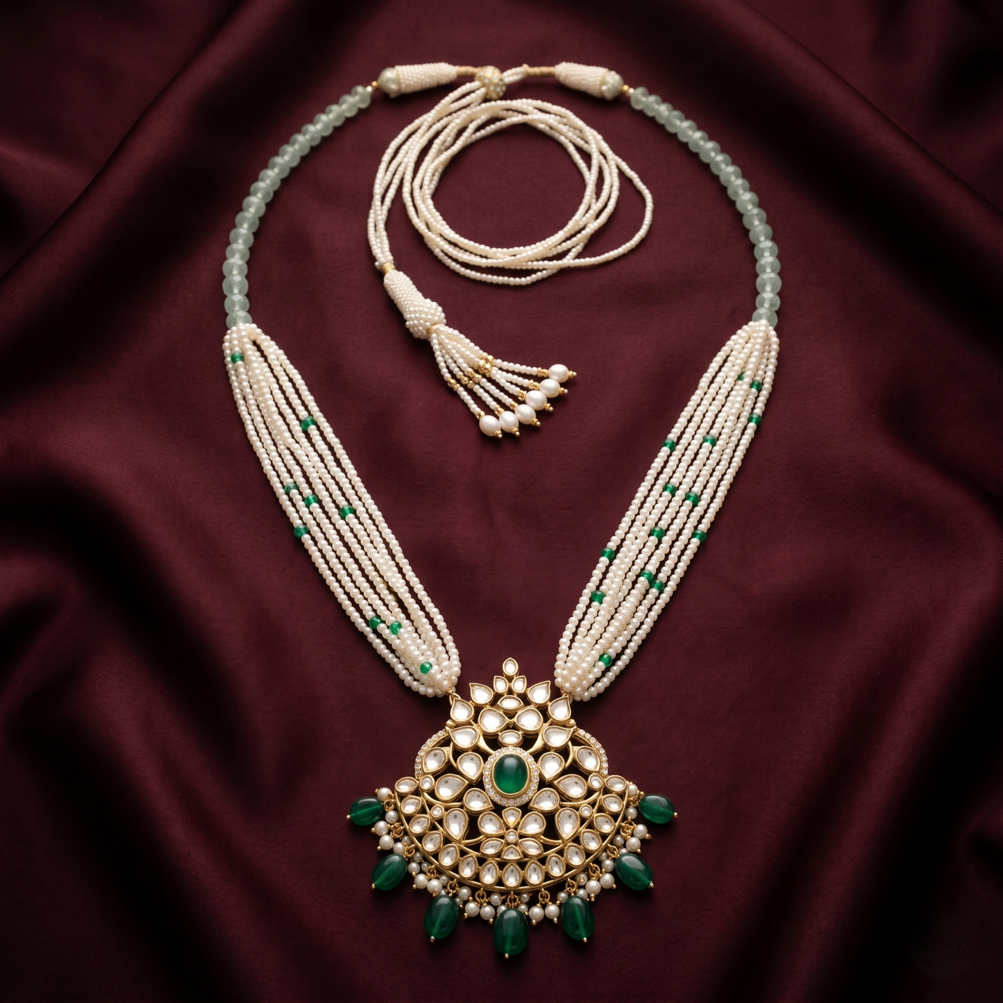 Emerald and Pearl Traditional Statement Necklace