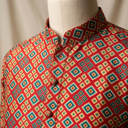 Regal Rust Geometric Print Men's Kurta