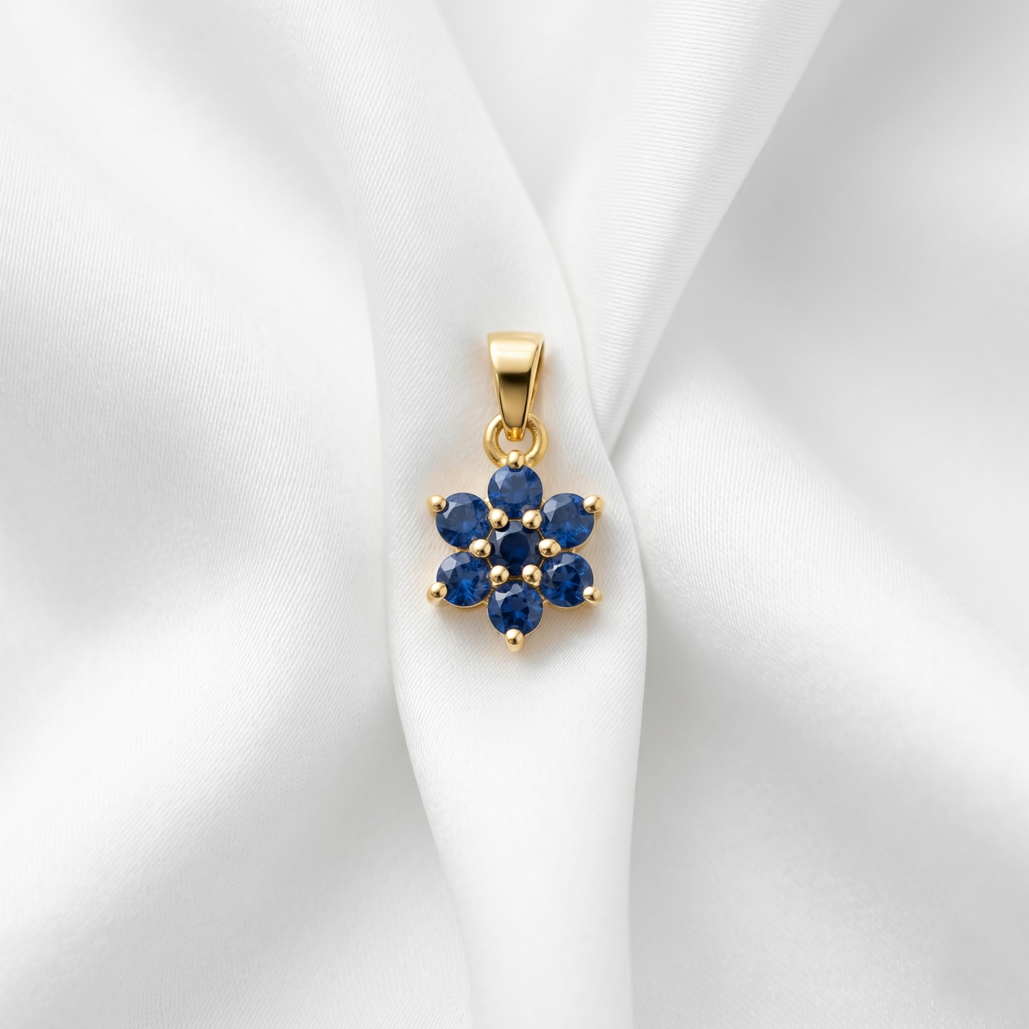 Elegant Silver Sapphire Floral Cluster Pendant
