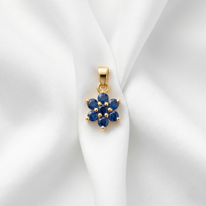 Elegant Silver Sapphire Floral Cluster Pendant