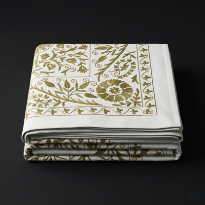 Hand Embroidered Floral Ivory Luxury Bedcover