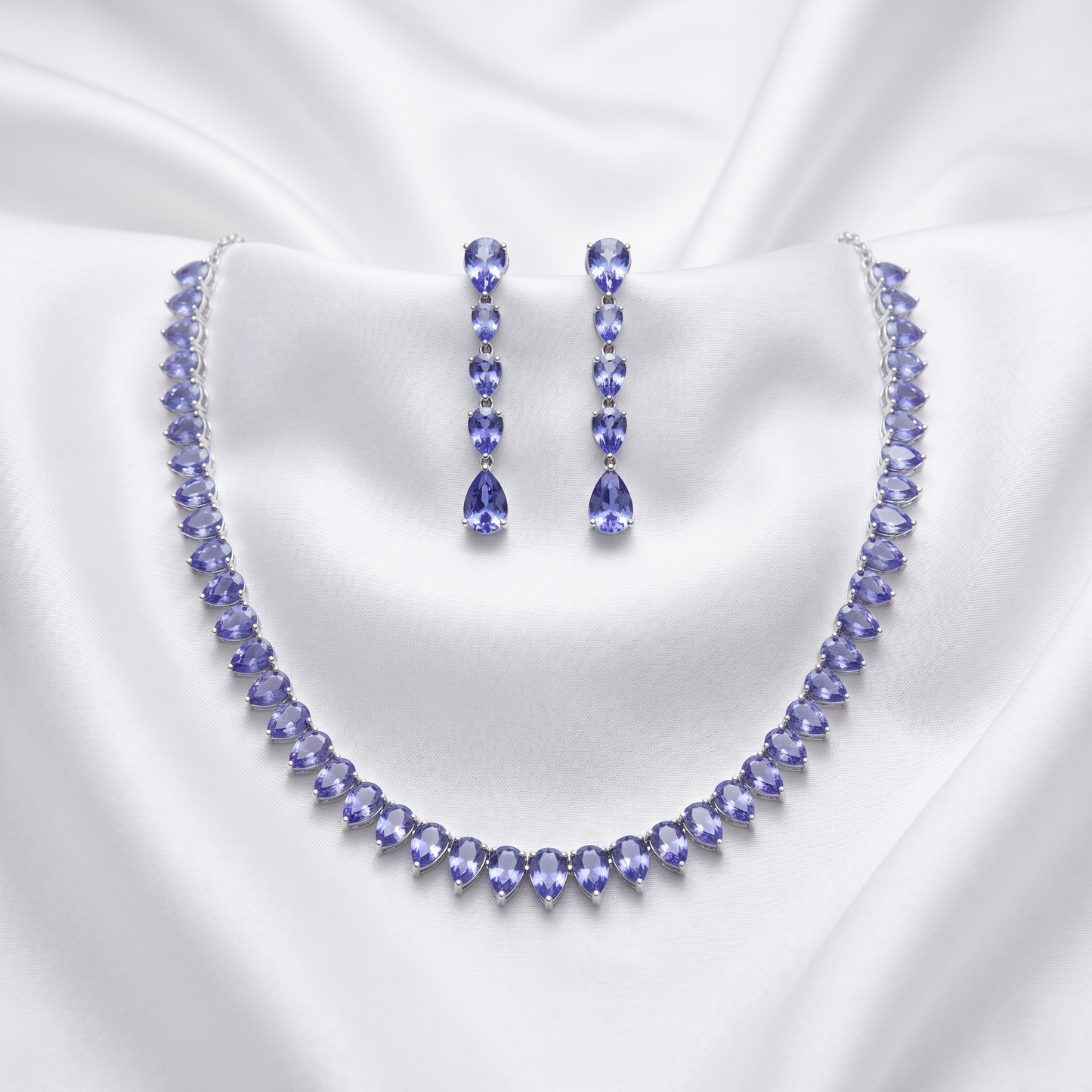 Elegant Pear-Cut Tanzanite Silver Set