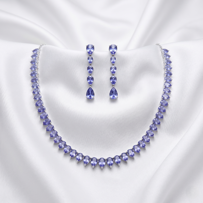 Elegant Pear-Cut Tanzanite Silver Set