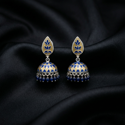 Royal Cobalt Meenakari Silver Jhumka Earrings