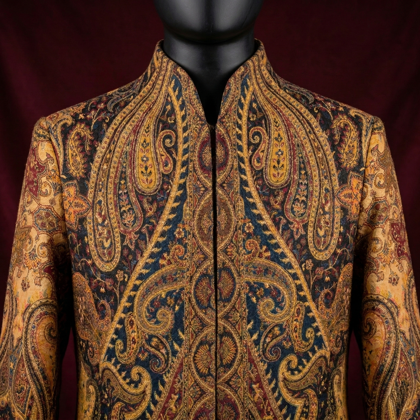 Gold Paisley Tapestry Stand Collar Coat