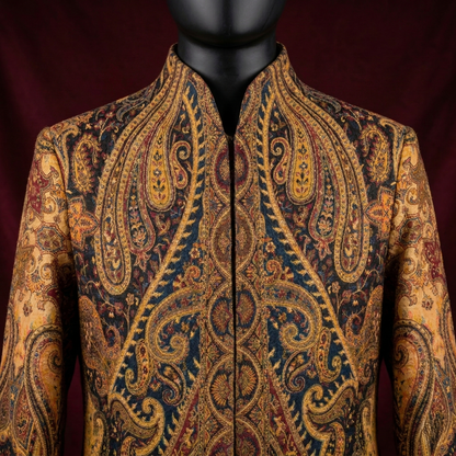 Gold Paisley Tapestry Stand Collar Coat