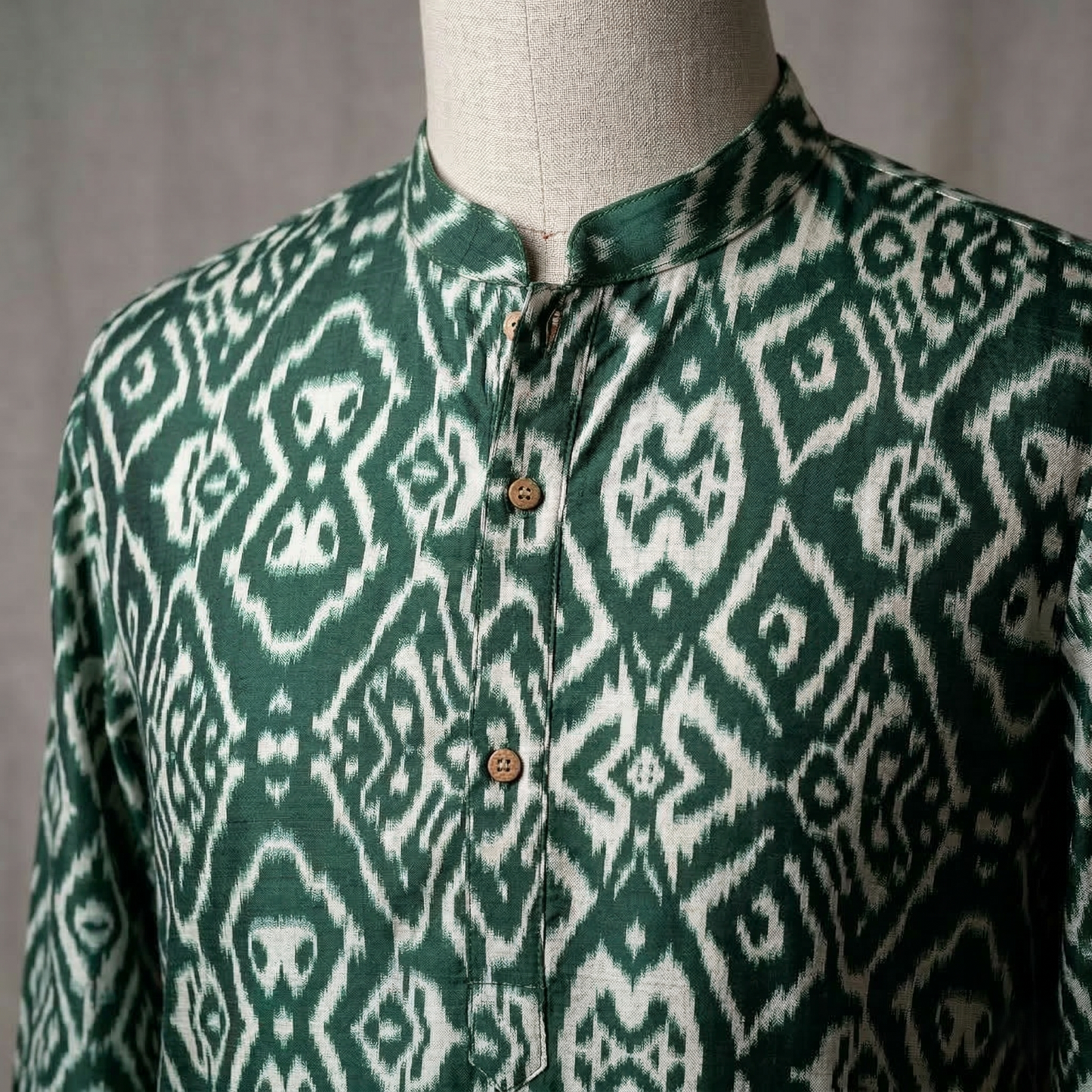 Elegant Green Ikat Print Cotton Kurta
