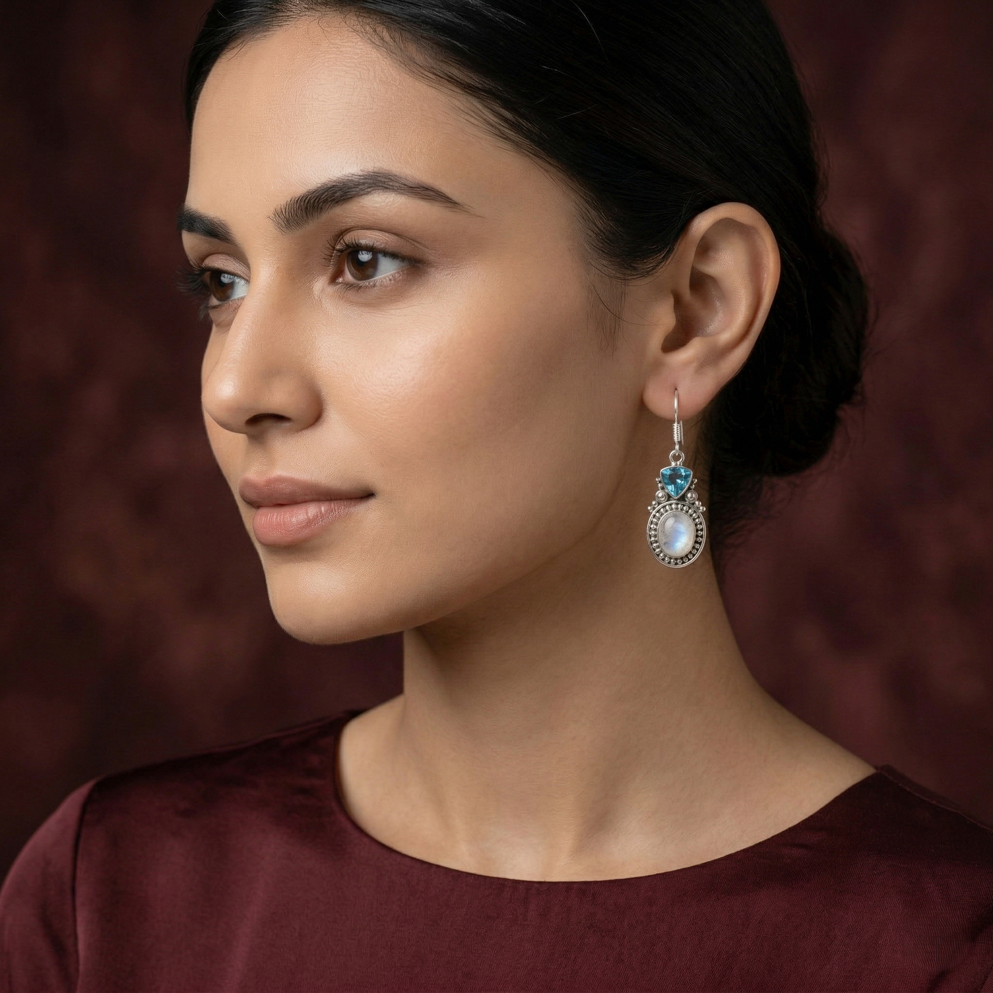 Celestial Moonstone & Blue Topaz Drops