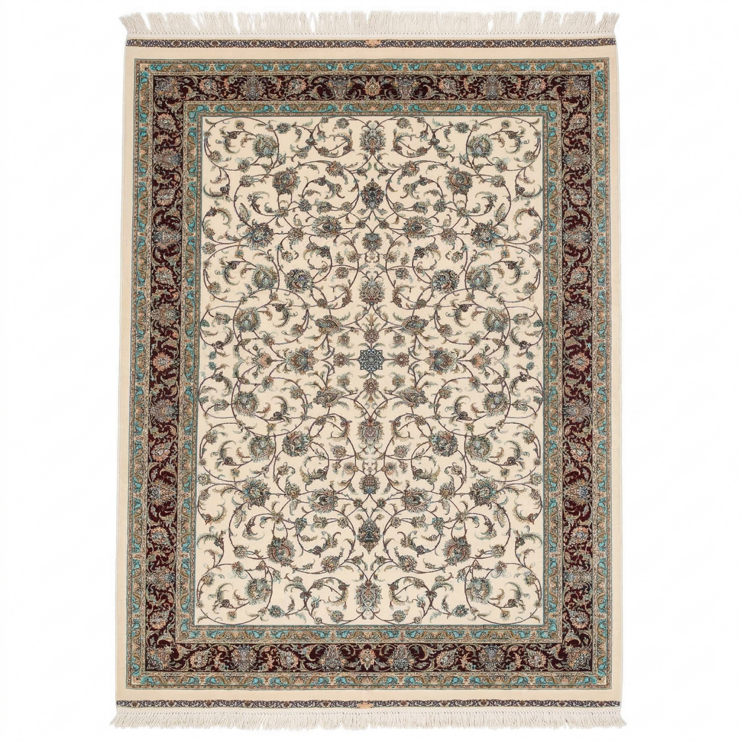 Intricate Floral Medallion Cream Silk Rug