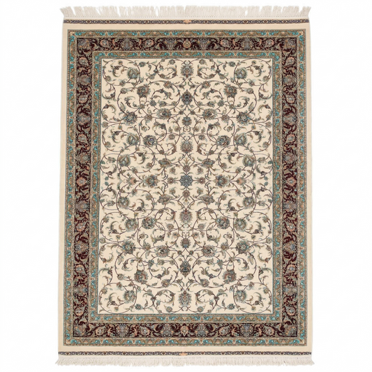 Intricate Floral Medallion Cream Silk Rug