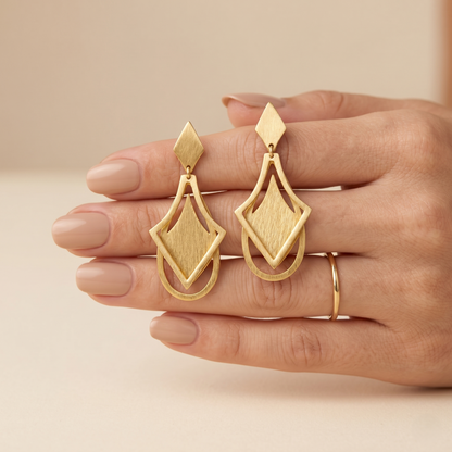 Geometric Matte Gold Plated Silver Earrings