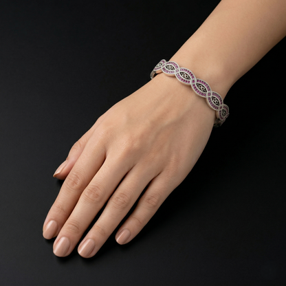 Intricate Silver Ruby-Encrusted Infinity Kada