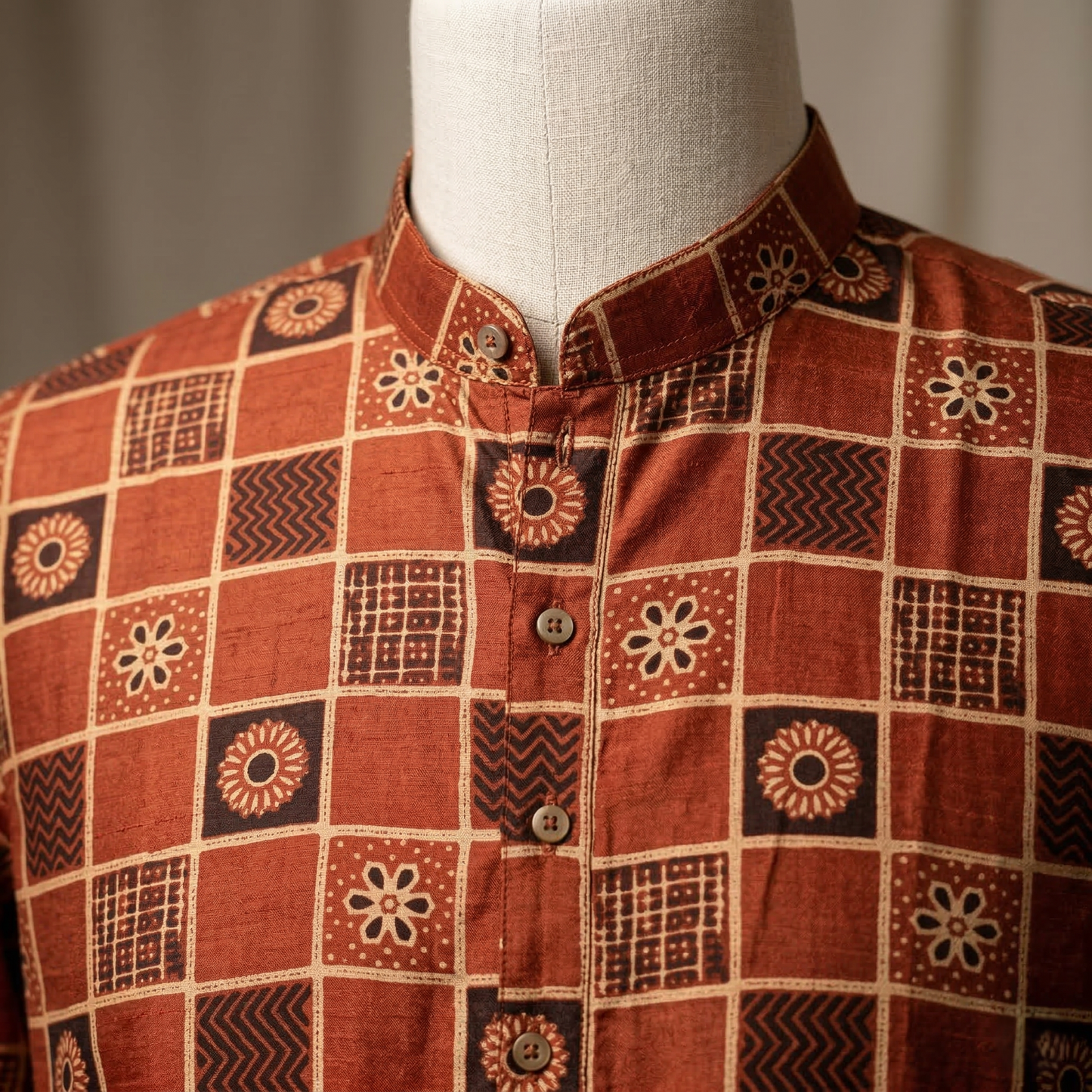 Earthy Ajrakh Print Men's Cotton Kurta