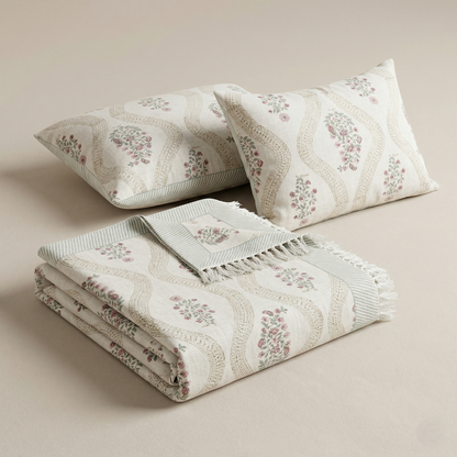 Ethereal Floral Handcrafted Khadi Bedcover Set