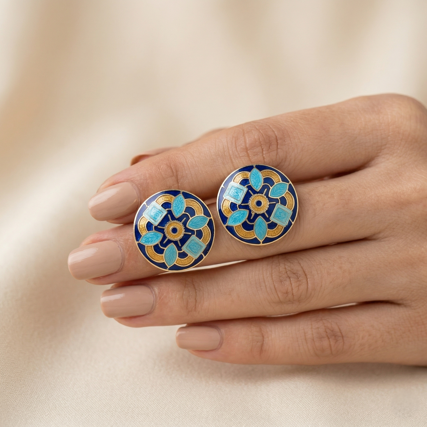 Royal Azure Meenakari Silver Stud Earrings