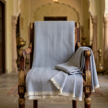 Elegant Sage Herringbone Hand Woven Blanket